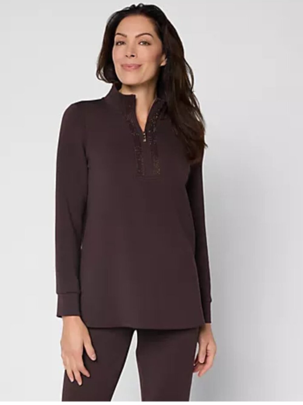 Belle by Kim Gravel Petite ScubaLuxe Sparkle Half-Zip Tunic - XXSP - NIP